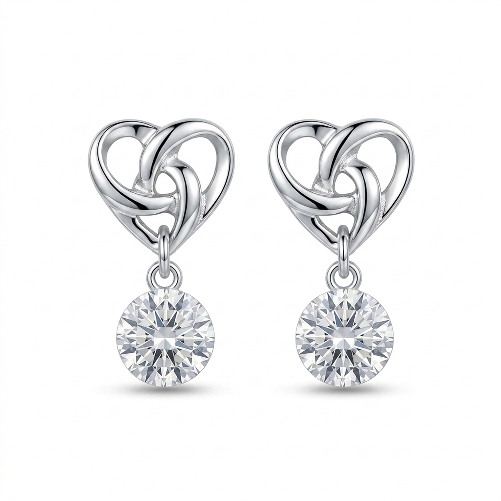 The99Jewel Silver-Toned Heart Knot Crystal Drop Earrings for Women
