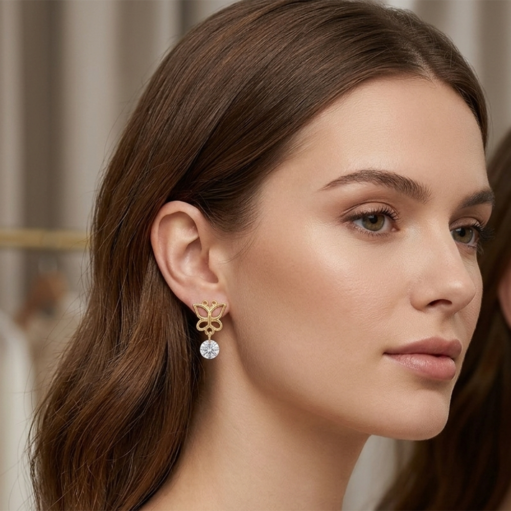 The99Jewel Gold-Toned Butterfly Crystal Drop Earrings for Women
