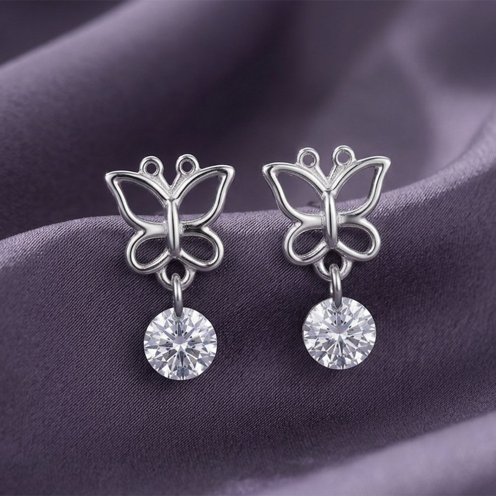 The99Jewel Silver-Toned Butterfly Crystal Drop Earrings for Women