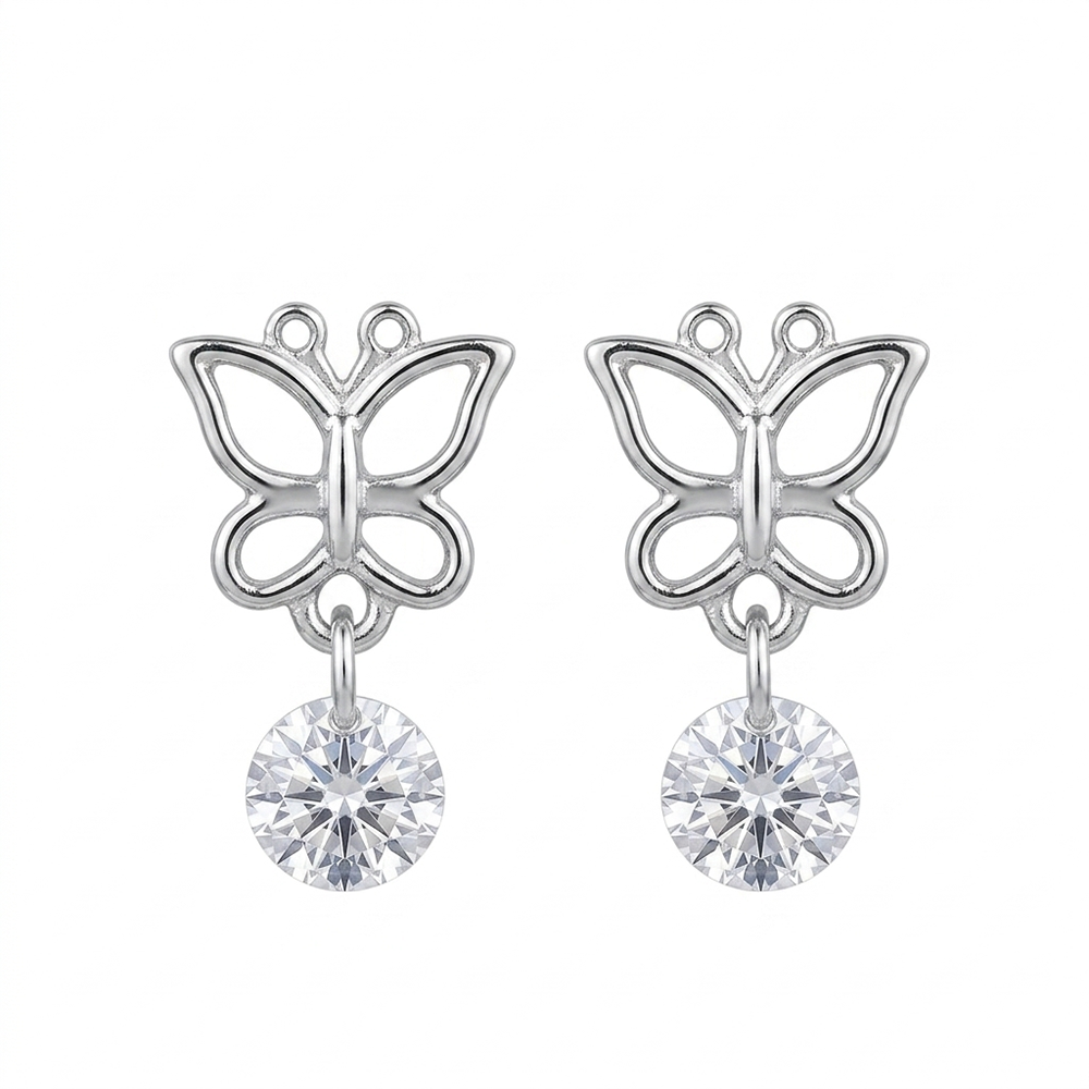 The99Jewel Silver-Toned Butterfly Crystal Drop Earrings for Women