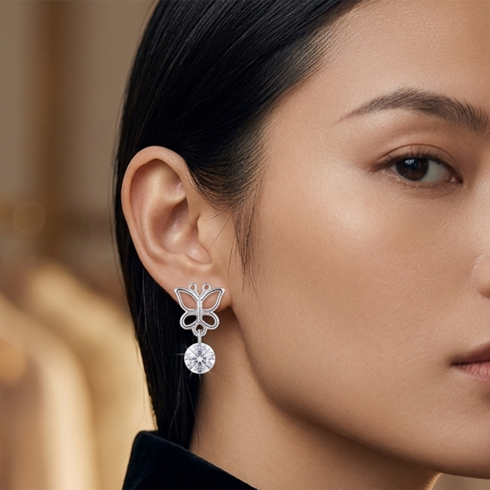 The99Jewel Silver-Toned Butterfly Crystal Drop Earrings for Women