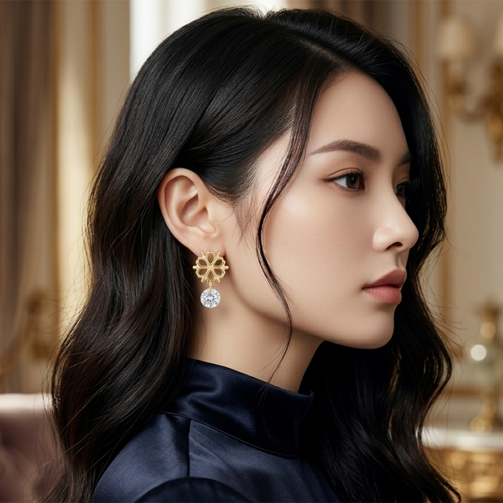The99Jewel Graceful Flower Earrings with Brilliant Crystal Drops
