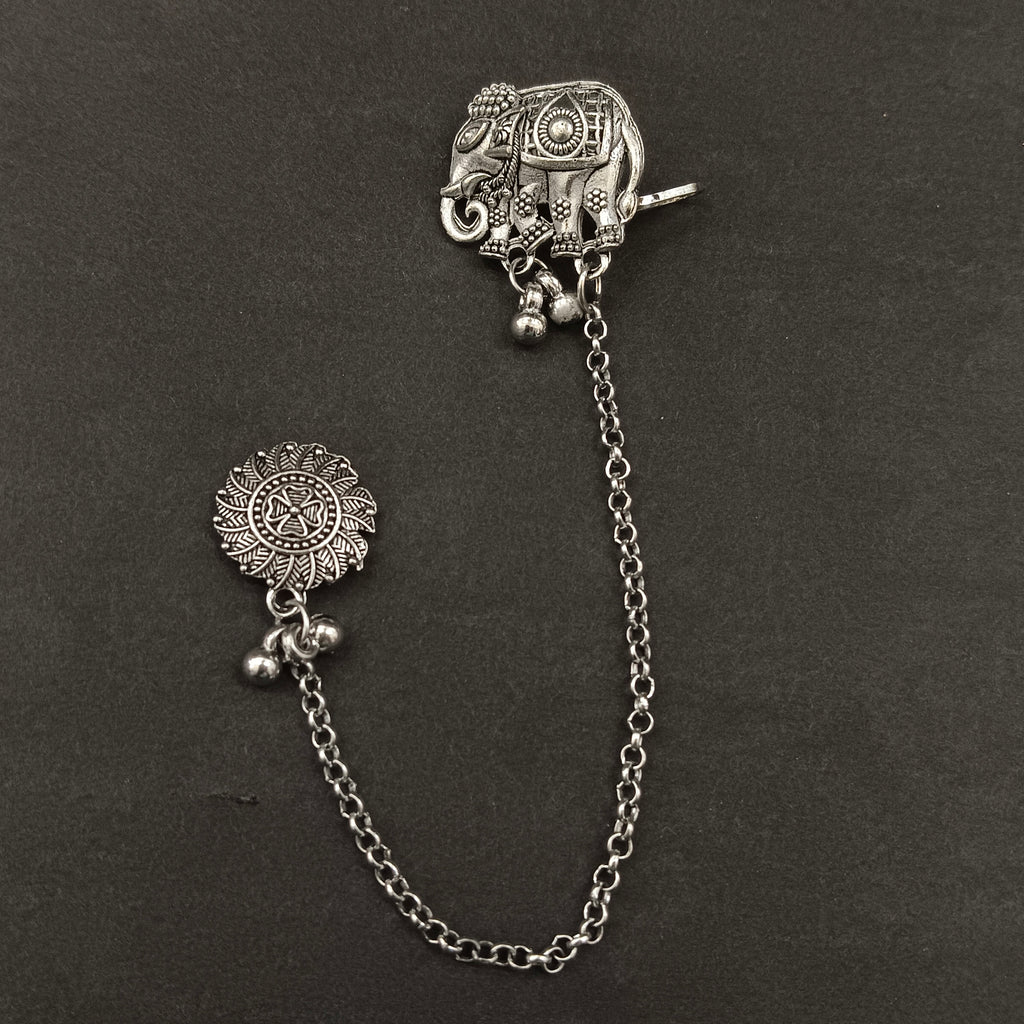 The99Jewel Oxidised Elephant Chain Ear Cuff Earrings