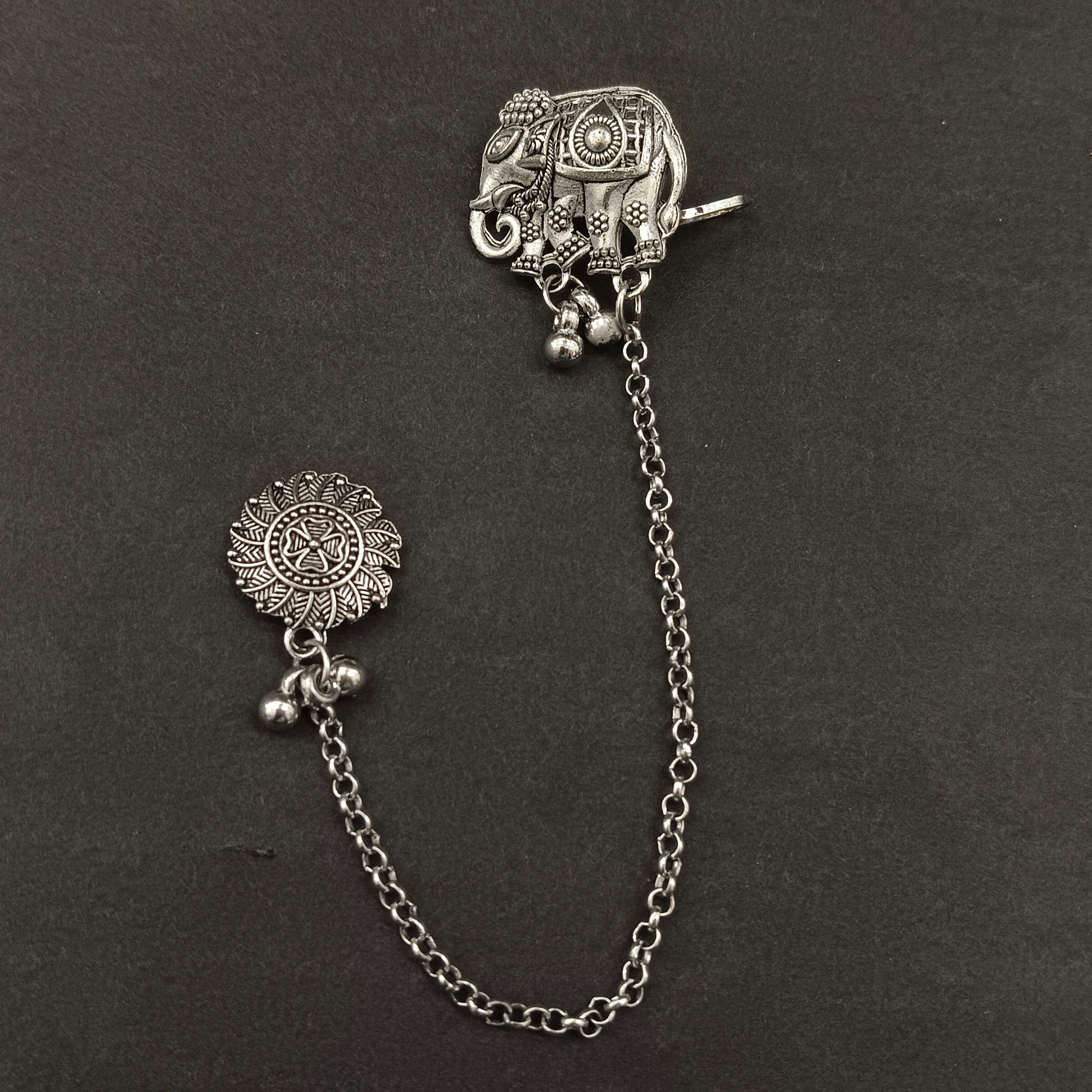 The99Jewel Oxidised Elephant Chain Ear Cuff Earrings