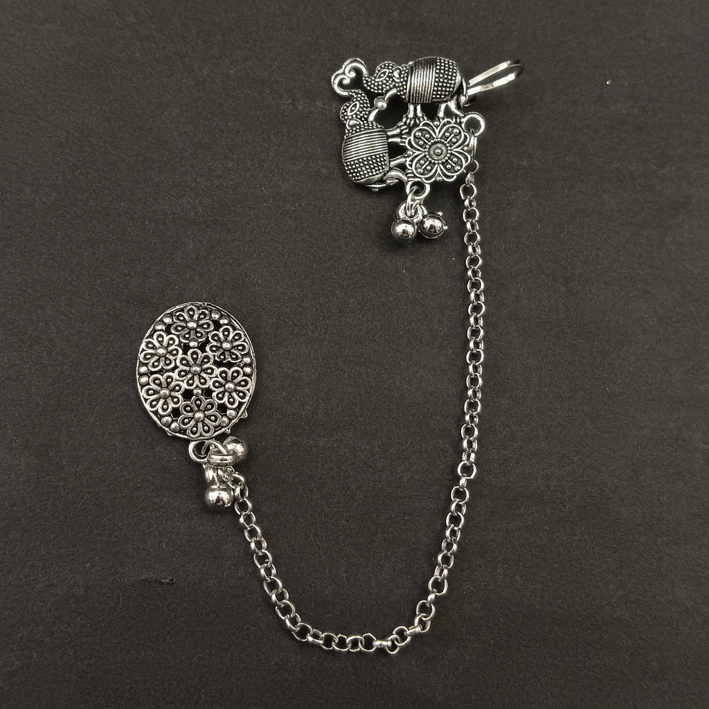 The99Jewel Oxidised Double Elephant Chain Ear Cuff Earrings