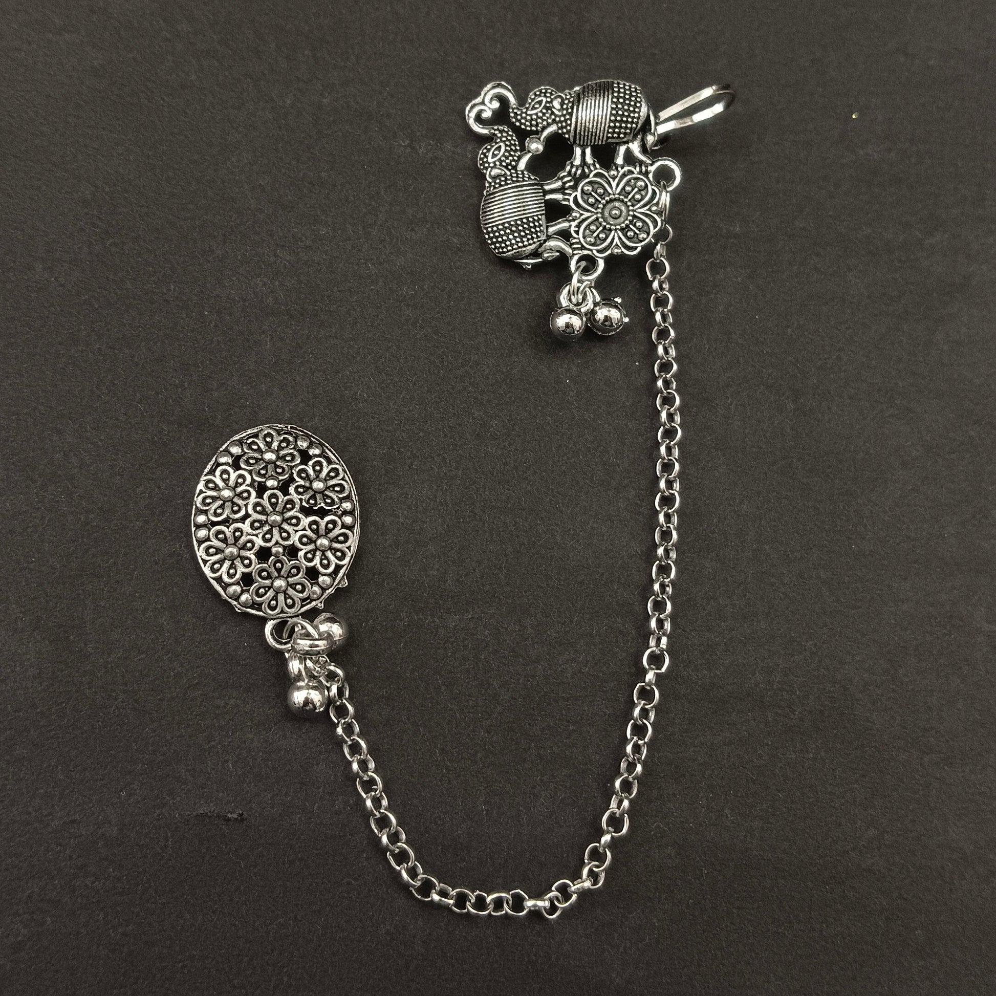The99Jewel Oxidised Double Elephant Chain Ear Cuff Earrings