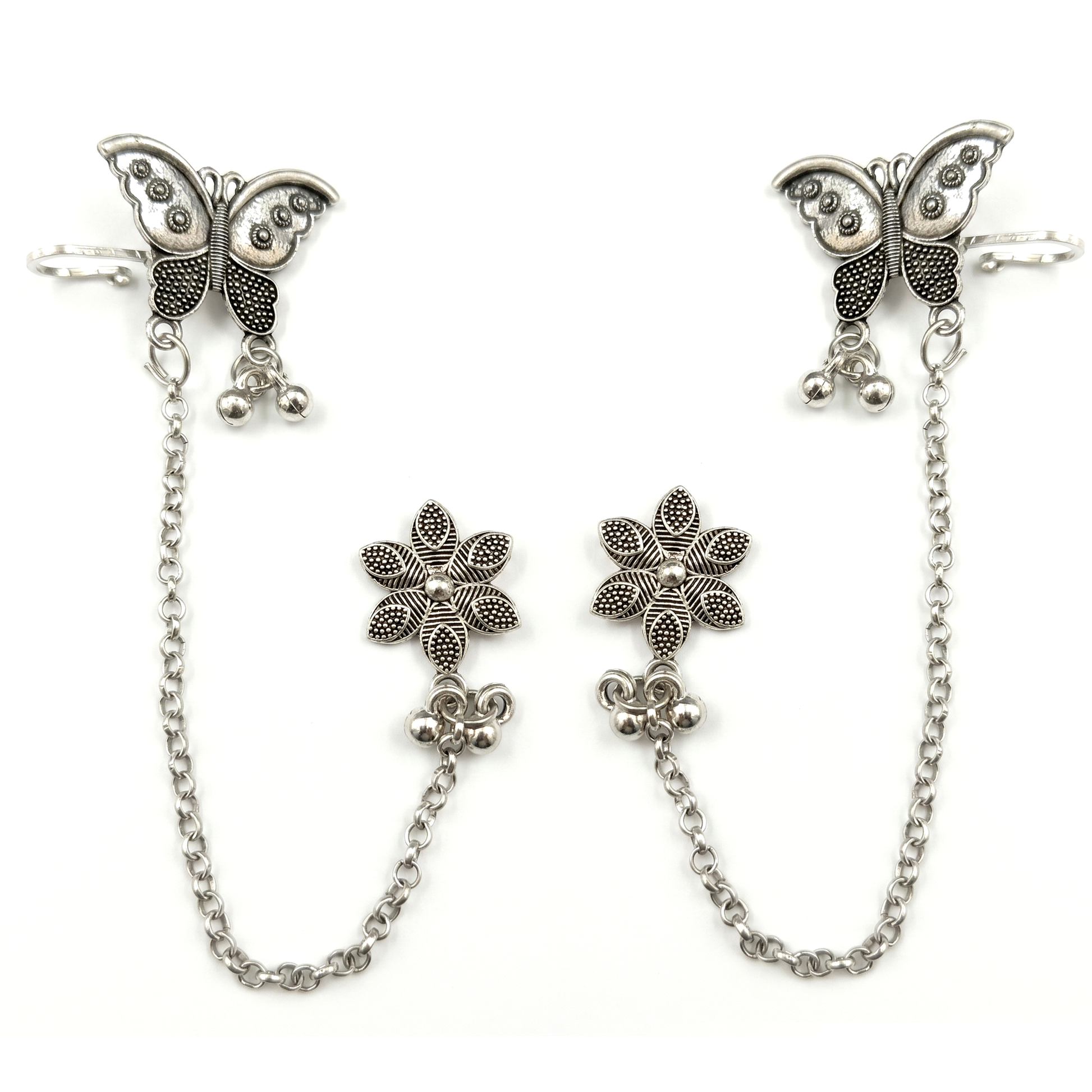 The99Jewel Oxidised Butterfly Chain Ear Cuff Earrings