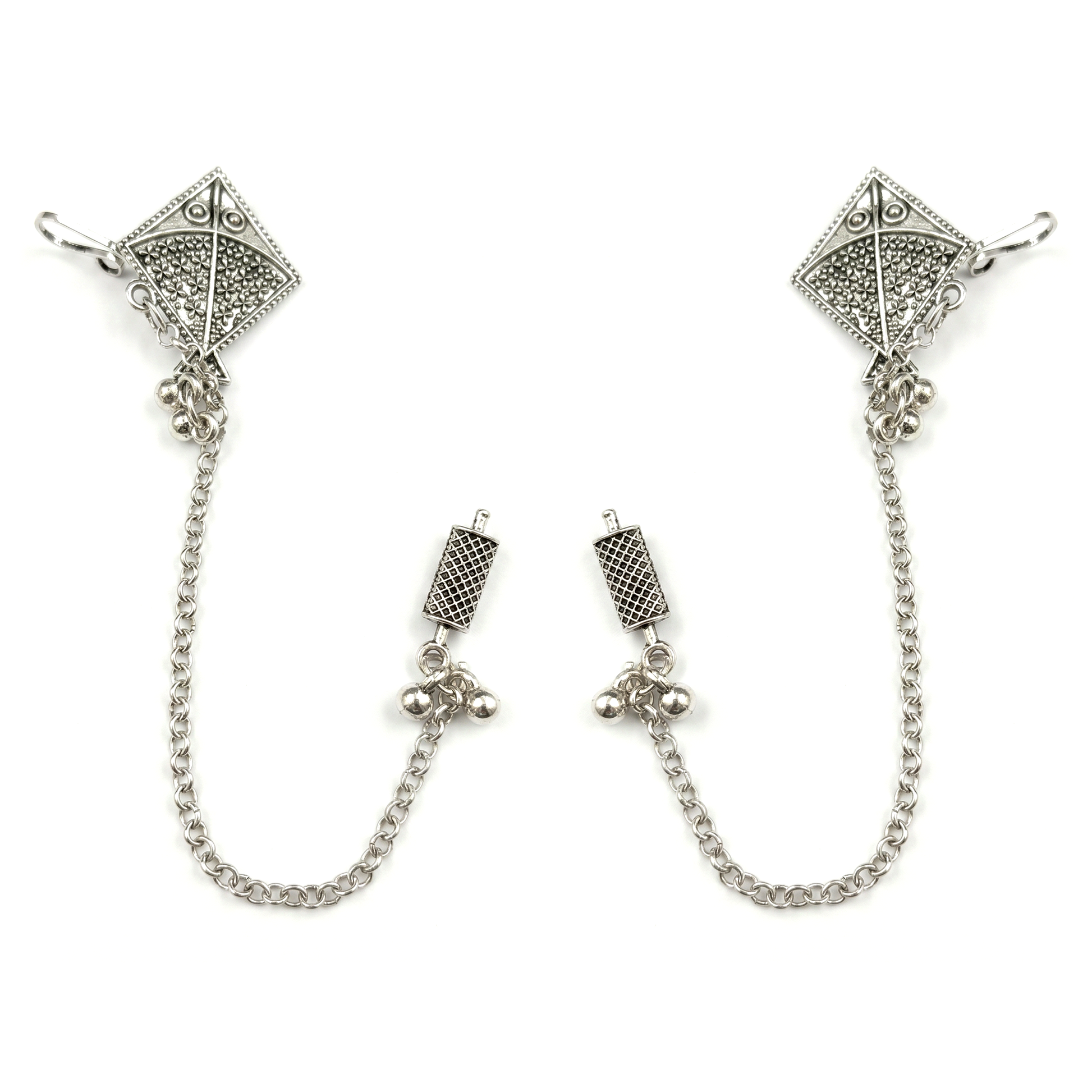 The99Jewel Oxidised Kite Chain Ear Cuff Earrings