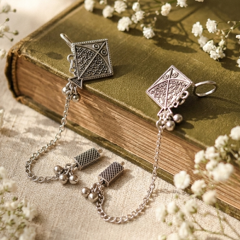 The99Jewel Oxidised Kite Chain Ear Cuff Earrings