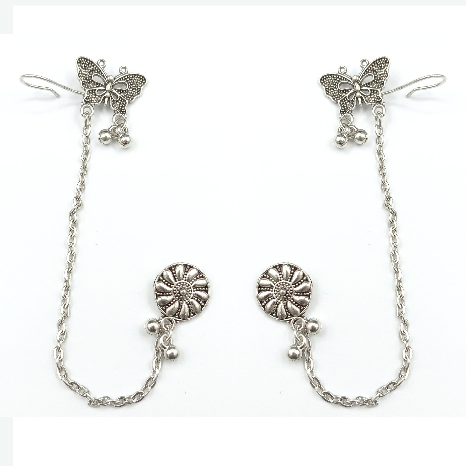 The99Jewel Oxidised Butterfly Chain Ear Cuff Earrings