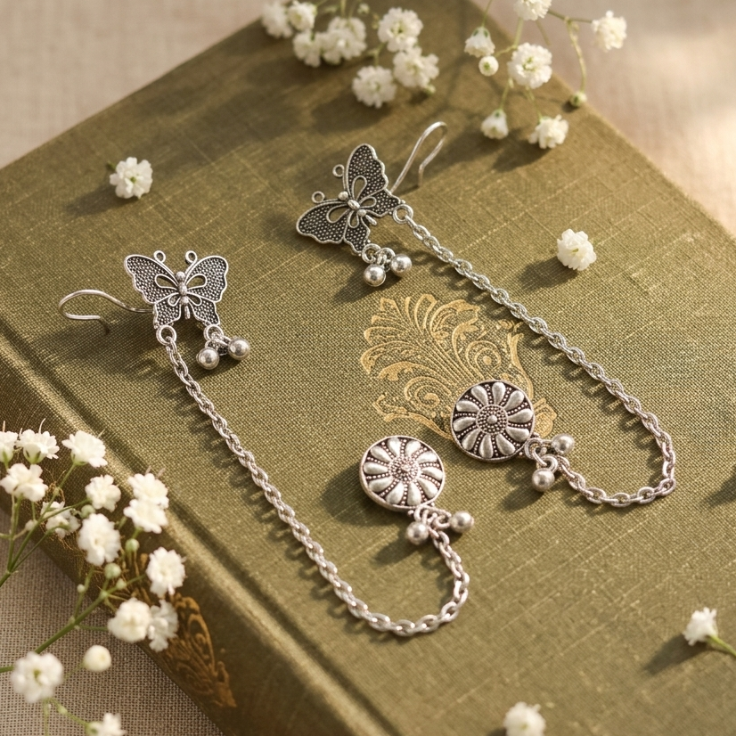 The99Jewel Oxidised Butterfly Chain Ear Cuff Earrings