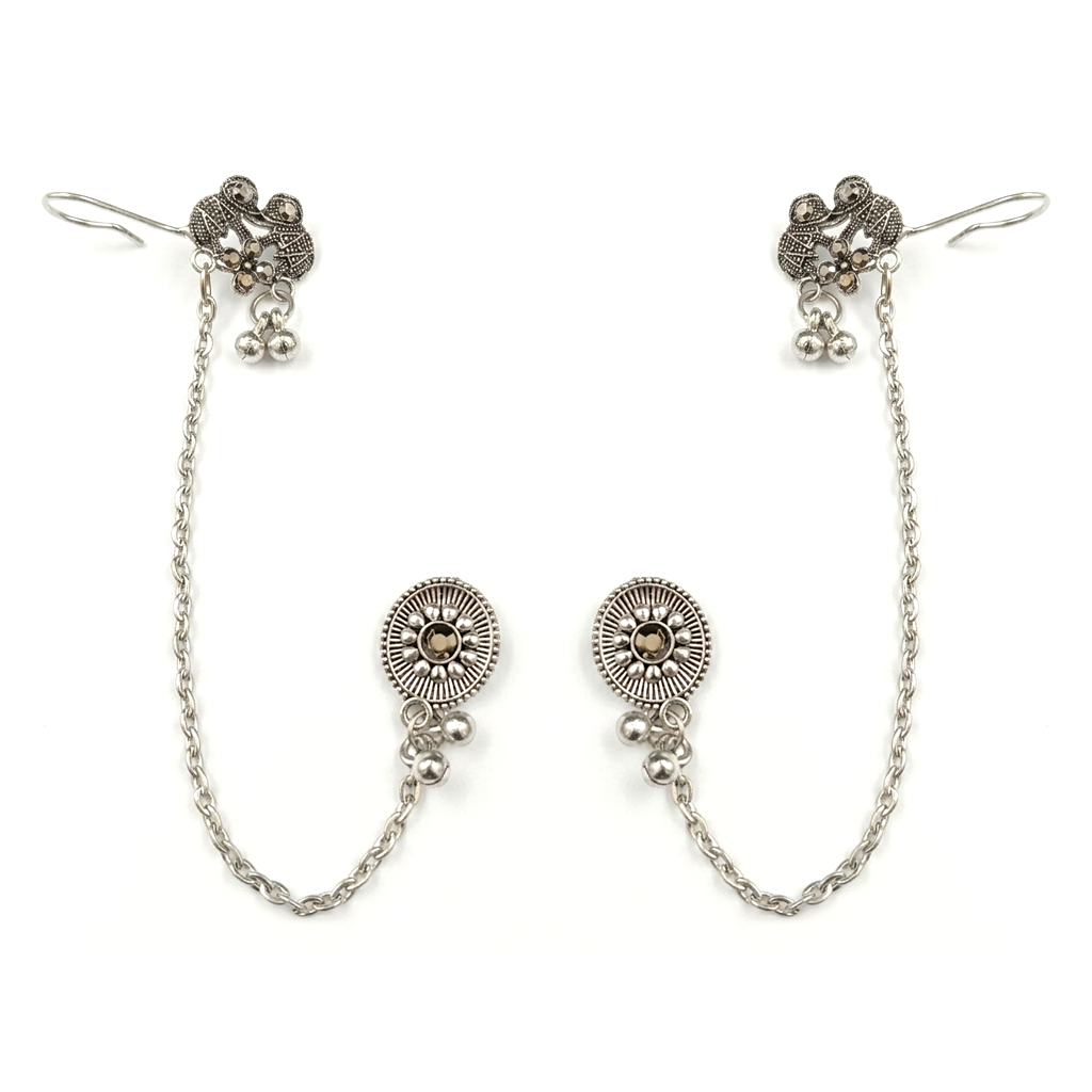 The99Jewel Oxidised Elephant Chain Ear Cuff Earrings