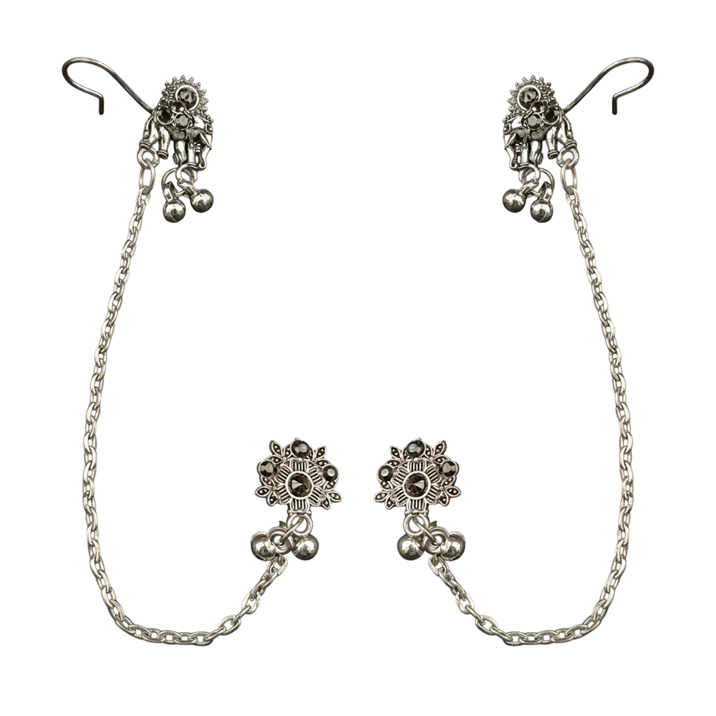The99Jewel Oxidised Elephant Chain Ear Cuff Earrings