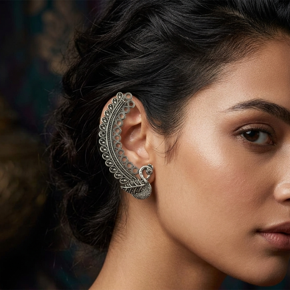 The99Jewel Oxidised Plated Peacock Ear Cuff For Women And Girls