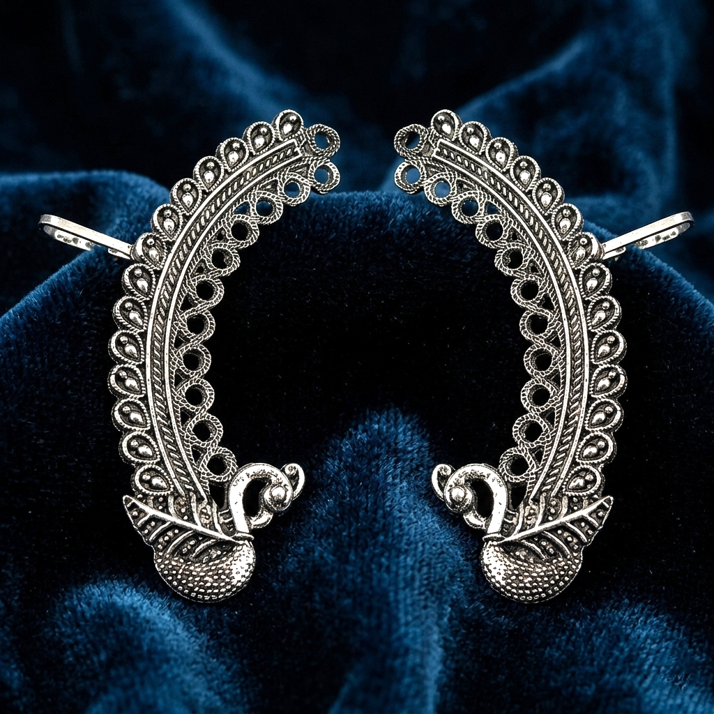 The99Jewel Oxidised Plated Peacock Ear Cuff For Women And Girls