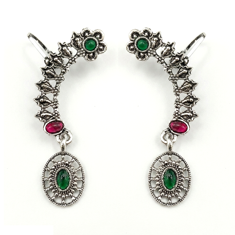 The99Jewel Oxidised Plated Pink And Green Ear Cuff For Women And Girls