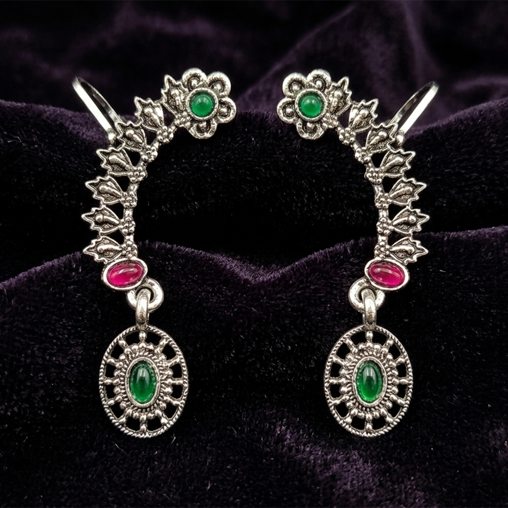 The99Jewel Oxidised Plated Pink And Green Ear Cuff For Women And Girls