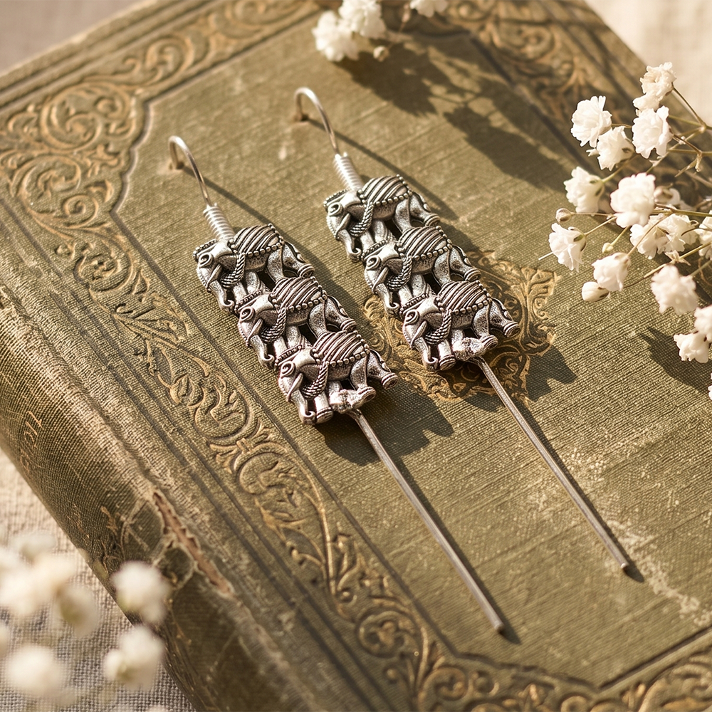 The99Jewel Oxidised Plated Elephant Earcuff