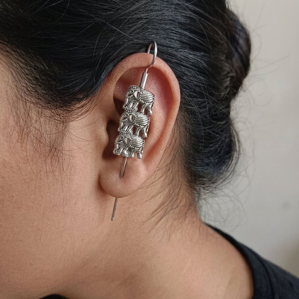 The99Jewel Oxidised Plated Elephant Earcuff