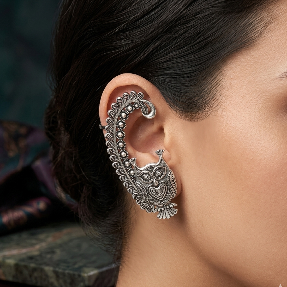 The99Jewel Oxidised Plated Owl Ear Cuff For Women And Girls