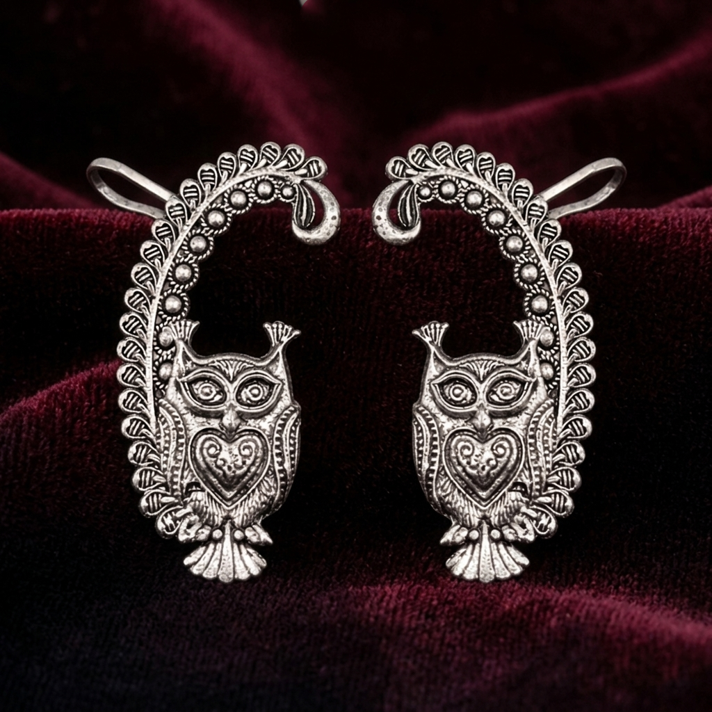 The99Jewel Oxidised Plated Owl Ear Cuff For Women And Girls