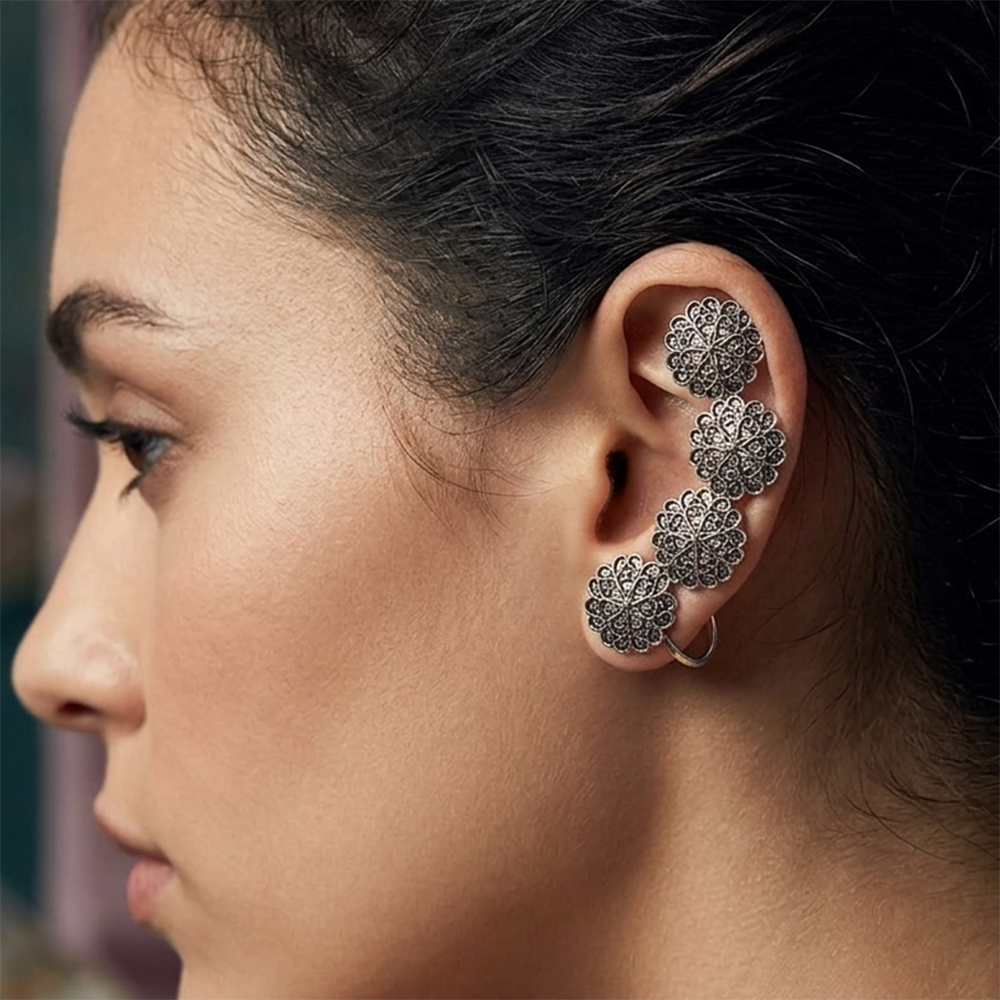 The99Jewel Oxidised Plated Floral Ear Cuff For Women And Girls