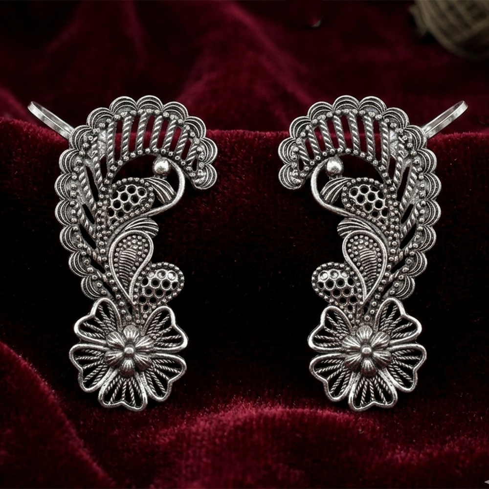 The99Jewel Oxidised Plated Floral Ear Cuff For Women And Girls