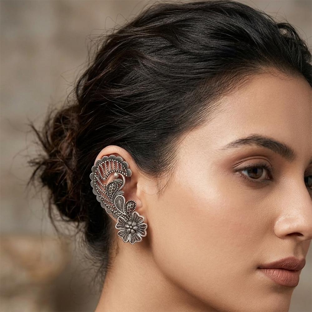 The99Jewel Oxidised Plated Floral Ear Cuff For Women And Girls