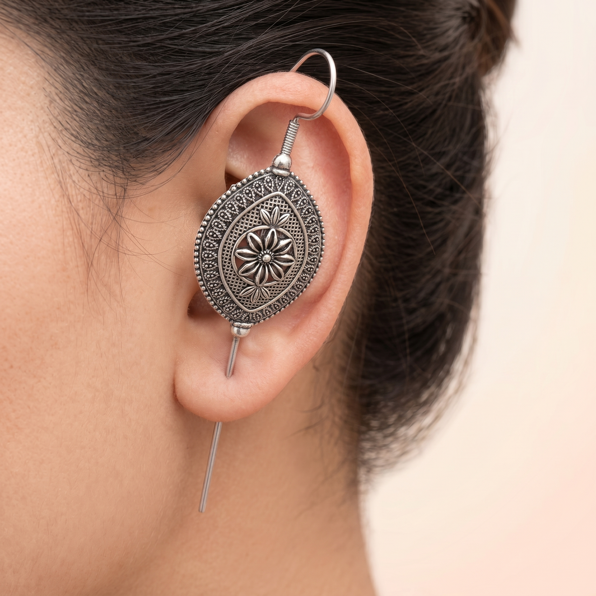 The99Jewel Oxidised Plated Oval Earcuff