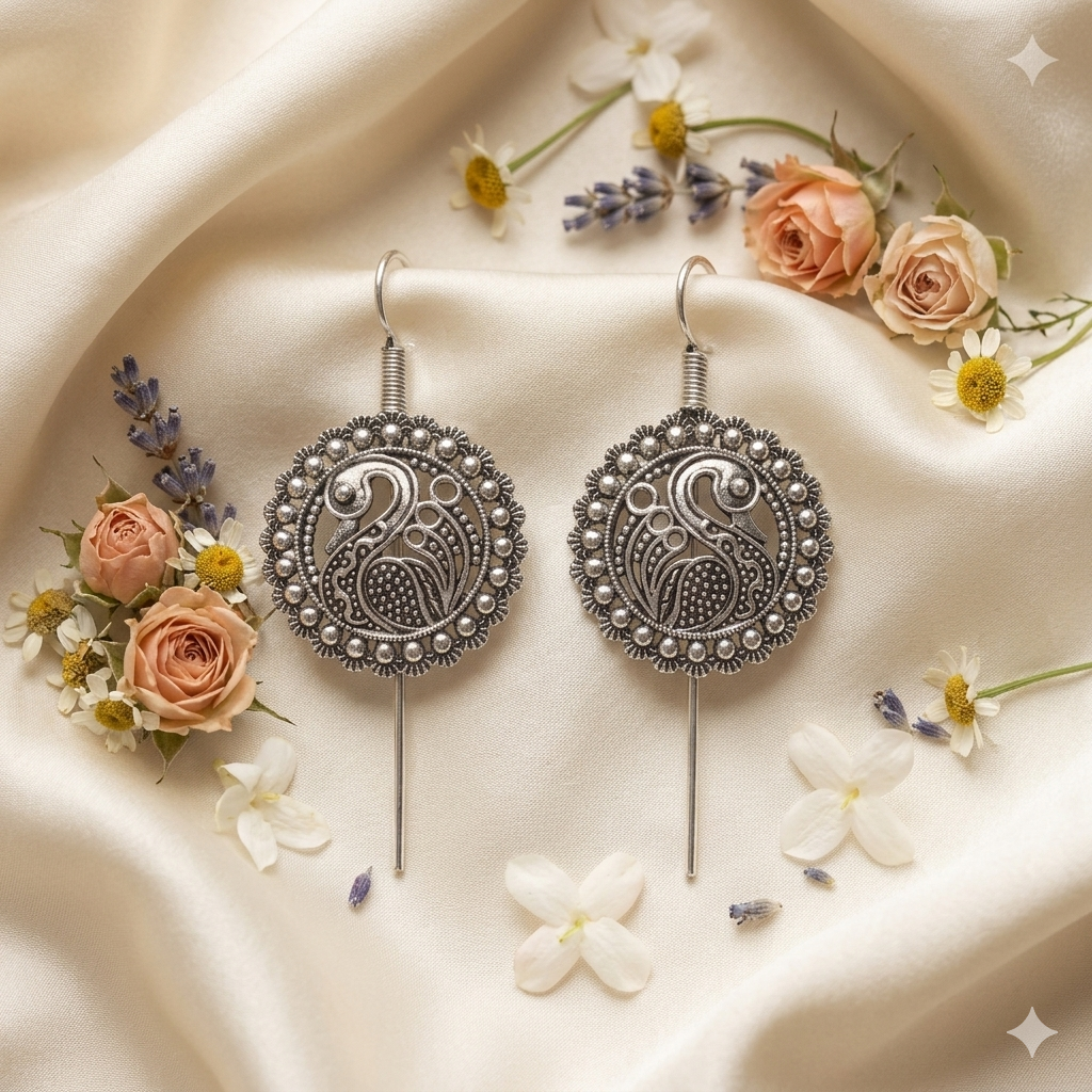 The99Jewel Oxidised Plated Peacock Earcuff