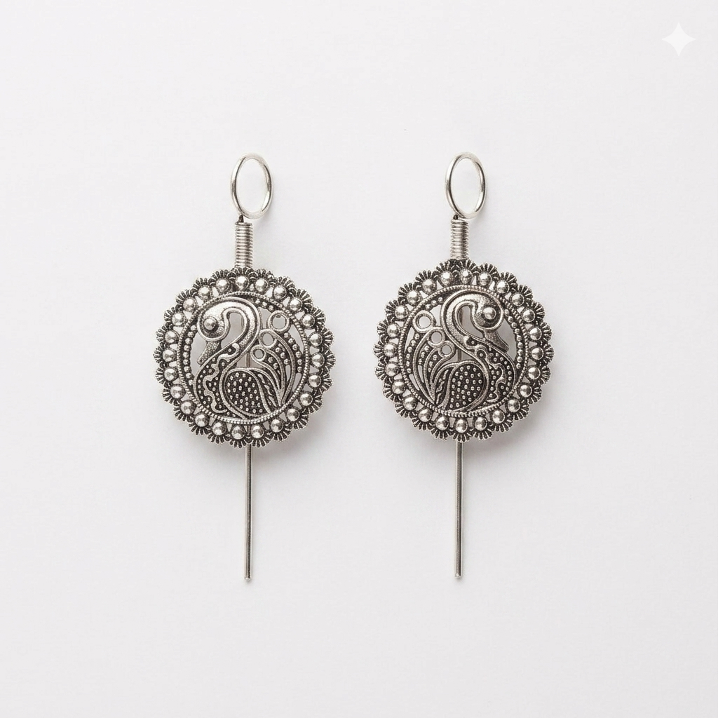 The99Jewel Oxidised Plated Peacock Earcuff