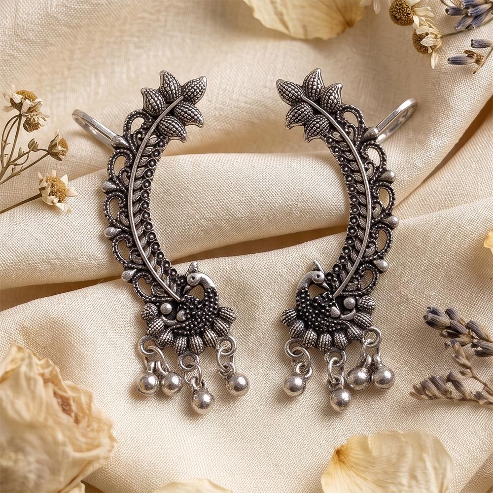 The99Jewel Oxidised Plated Peacock Earcuff