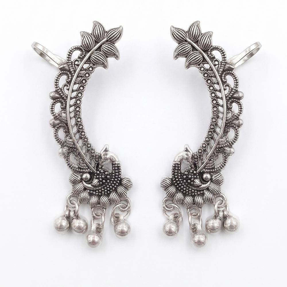 The99Jewel Oxidised Plated Peacock Earcuff