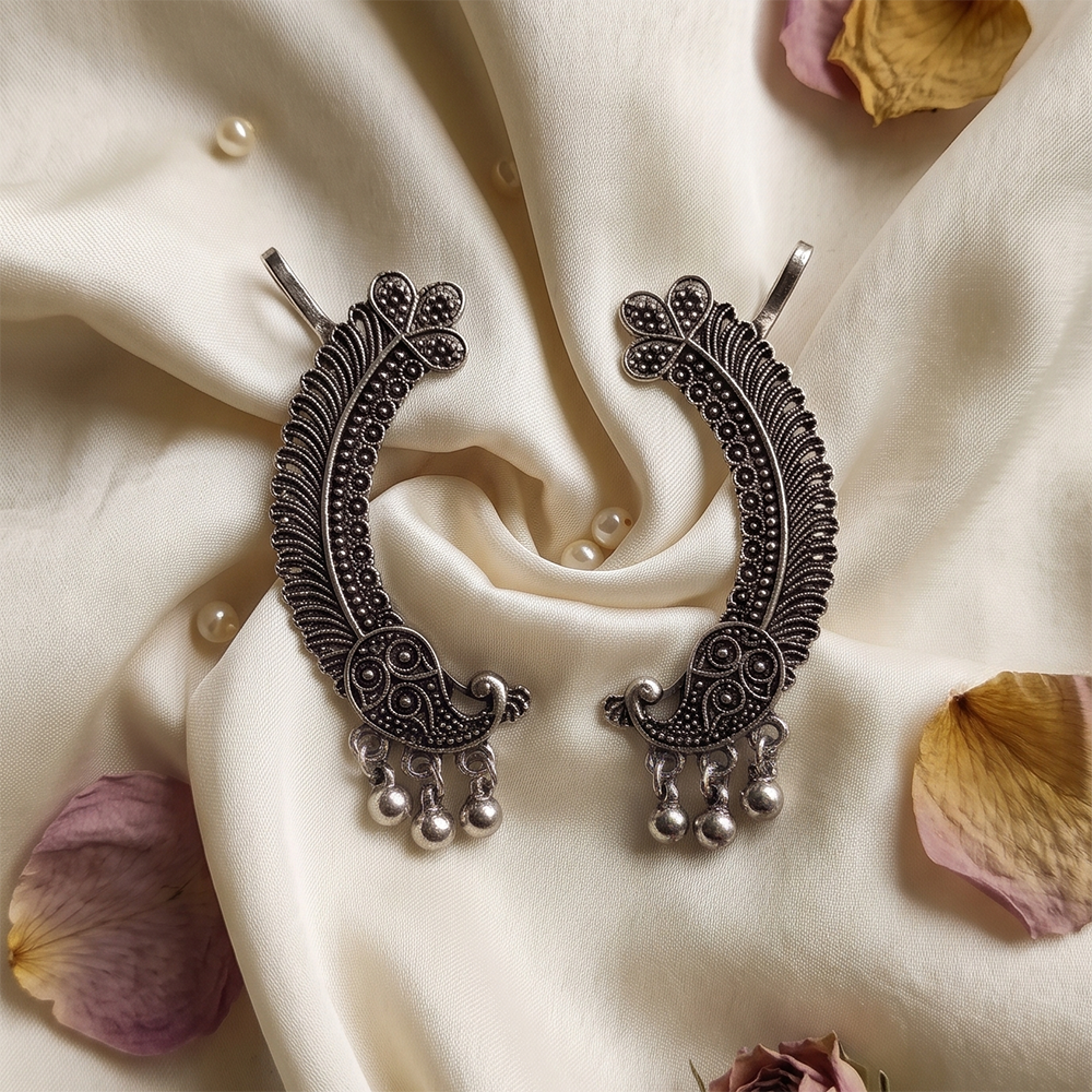 The99Jewel Oxidised Plated Peacock Earcuff