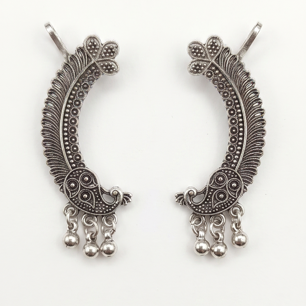 The99Jewel Oxidised Plated Peacock Earcuff