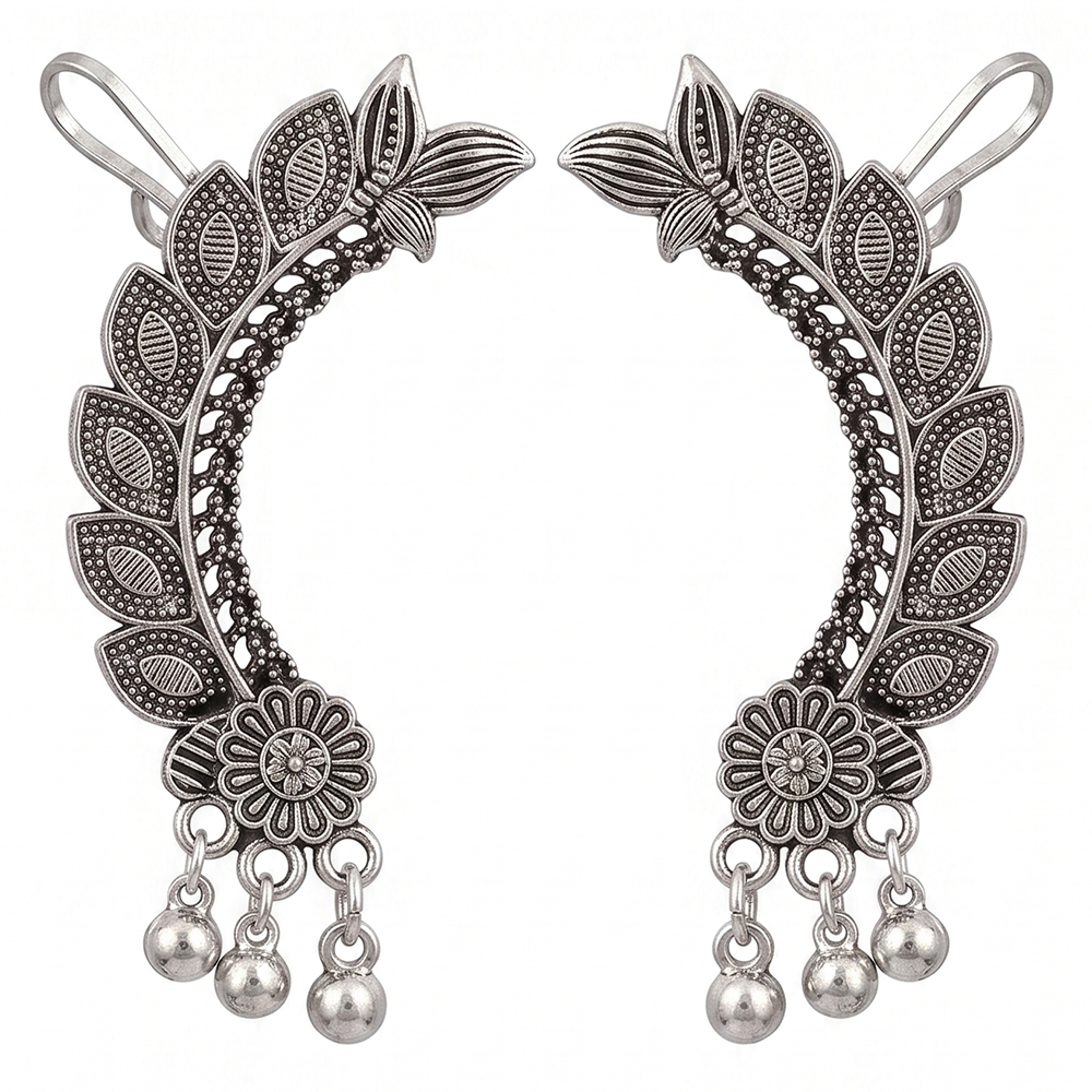 The99Jewel Oxidised Plated Leaf Earcuff