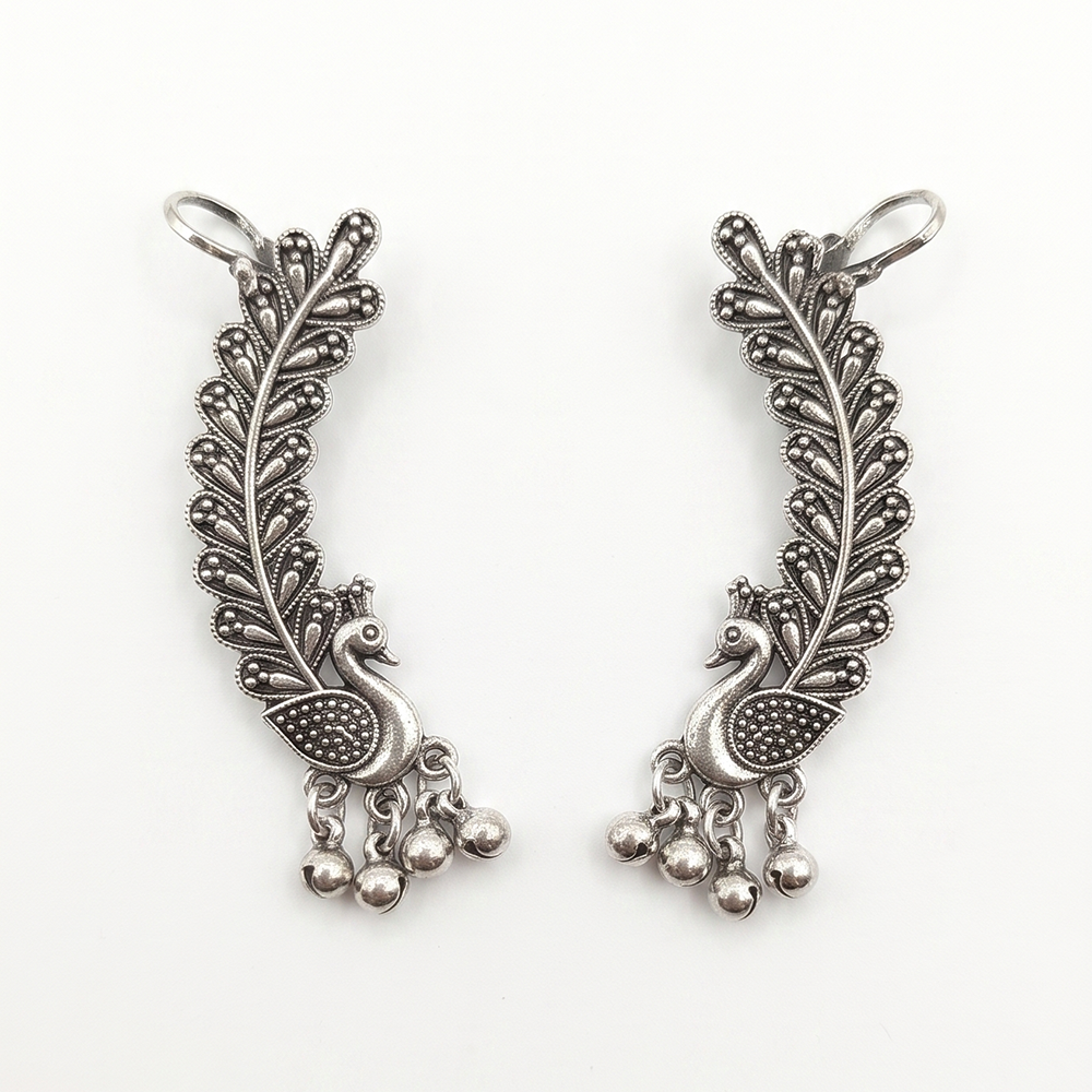 The99Jewel Oxidised Plated Peacock Earcuff