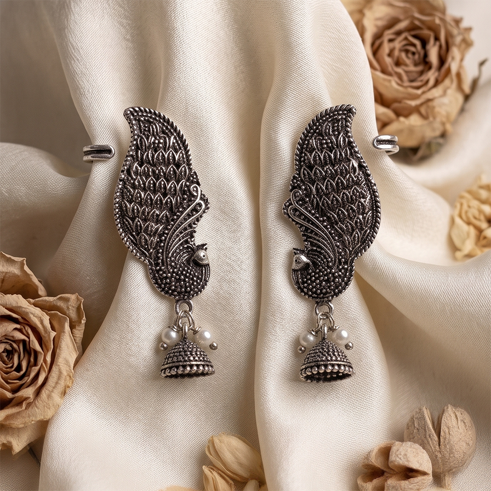 The99Jewel Oxidised Plated Peacock Earcuff