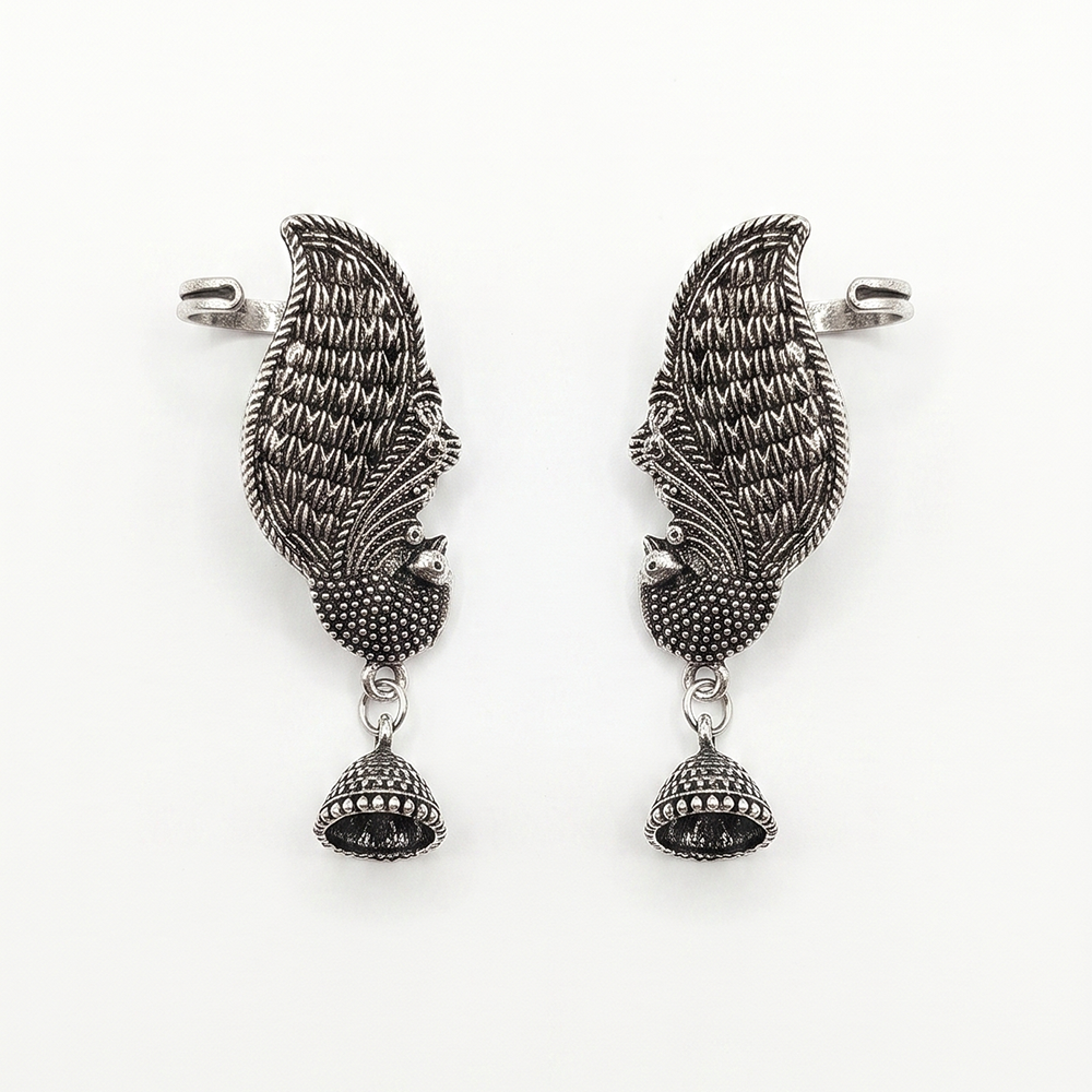 The99Jewel Oxidised Plated Peacock Earcuff