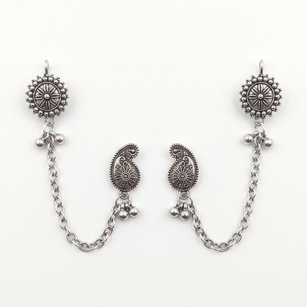 The99Jewel Boho Oxidised Paisley Chain Ear Cuff Earrings