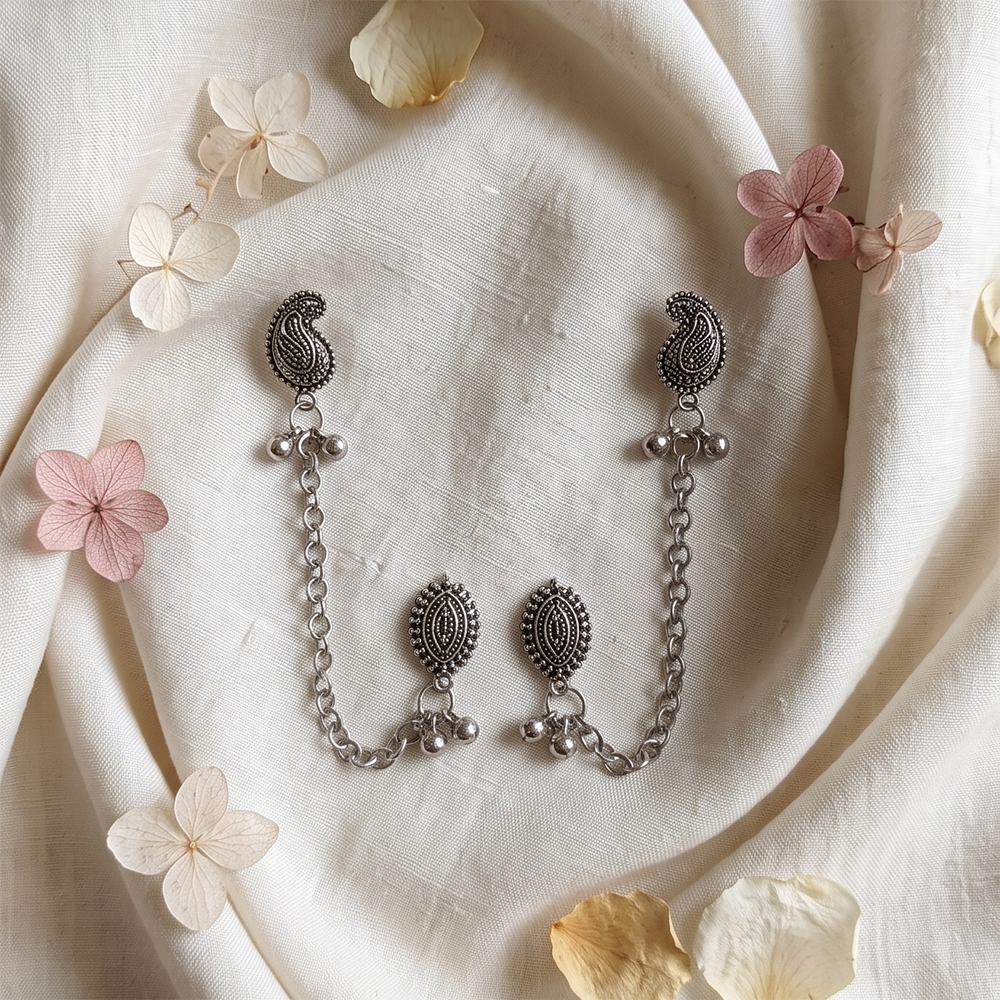 The99Jewel Boho Oxidised Paisley Chain Ear Cuff Earrings