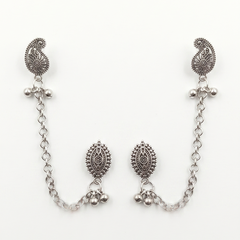 The99Jewel Boho Oxidised Paisley Chain Ear Cuff Earrings
