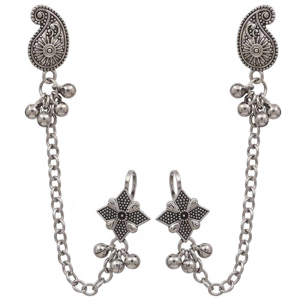 The99Jewel Boho Oxidised Paisley Chain Ear Cuff Earrings