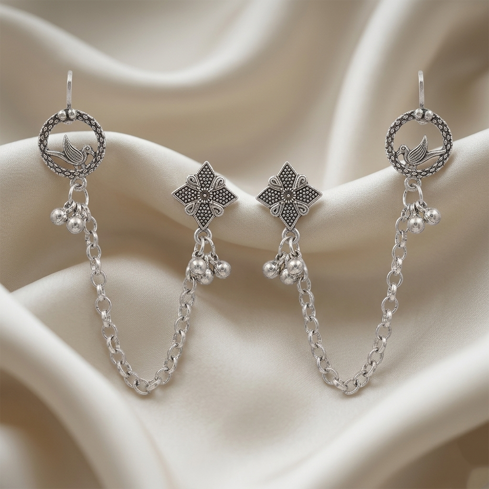 The99Jewel Oxidised Bird Indo Western Chain Ear Cuff Earrings