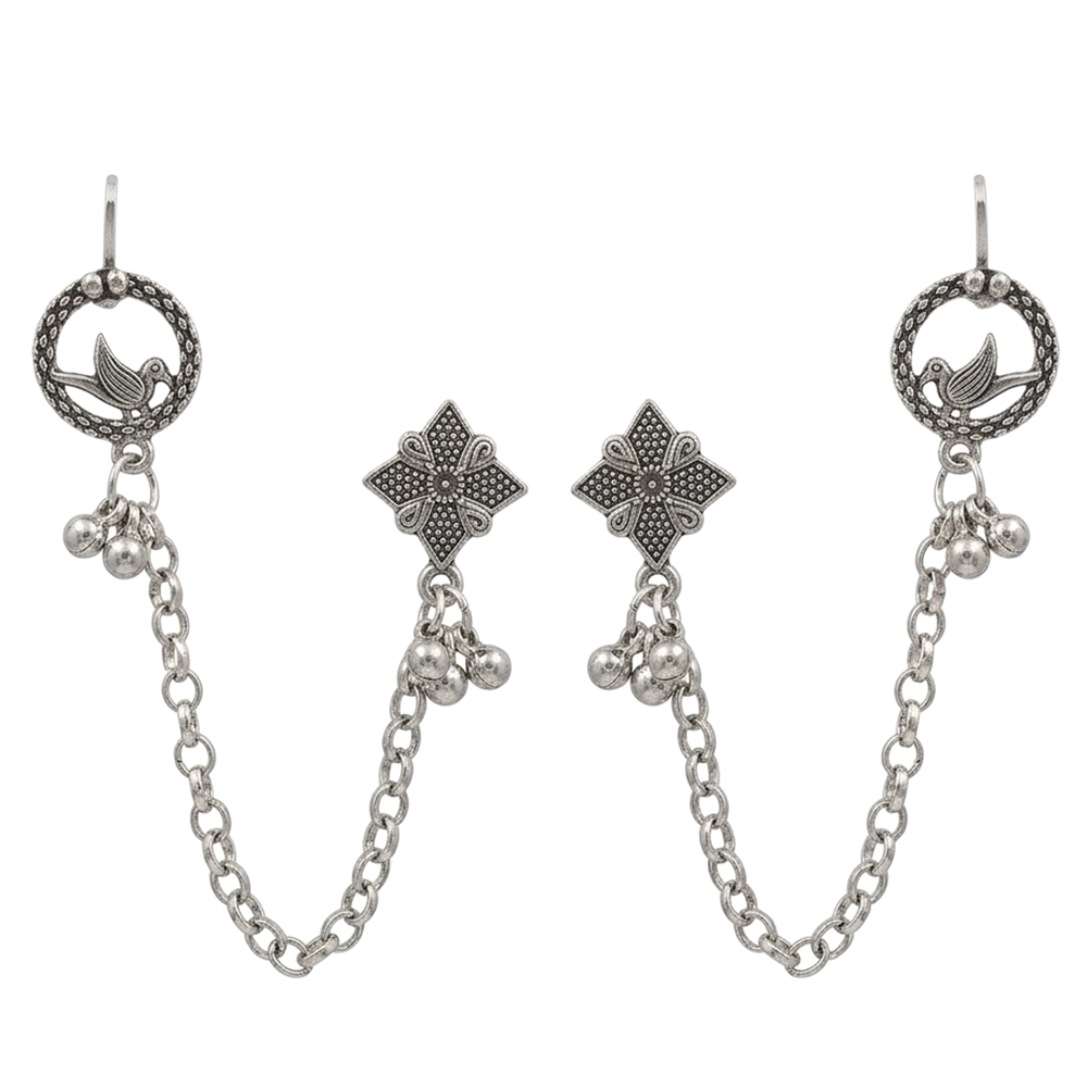 The99Jewel Oxidised Bird Indo Western Chain Ear Cuff Earrings