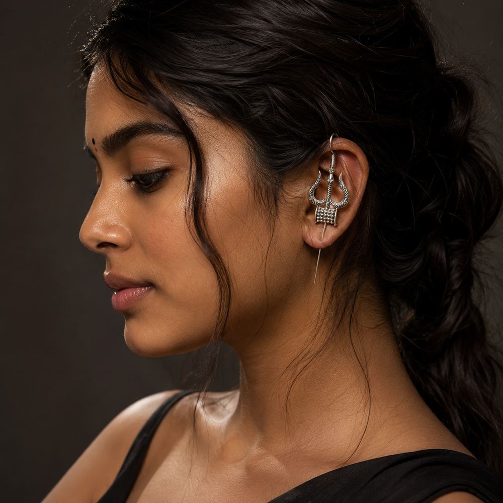 The99Jewel Oxidised Plated Trisul Earcuff