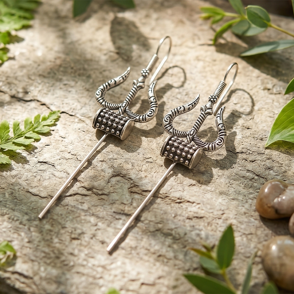 The99Jewel Oxidised Plated Trisul Earcuff