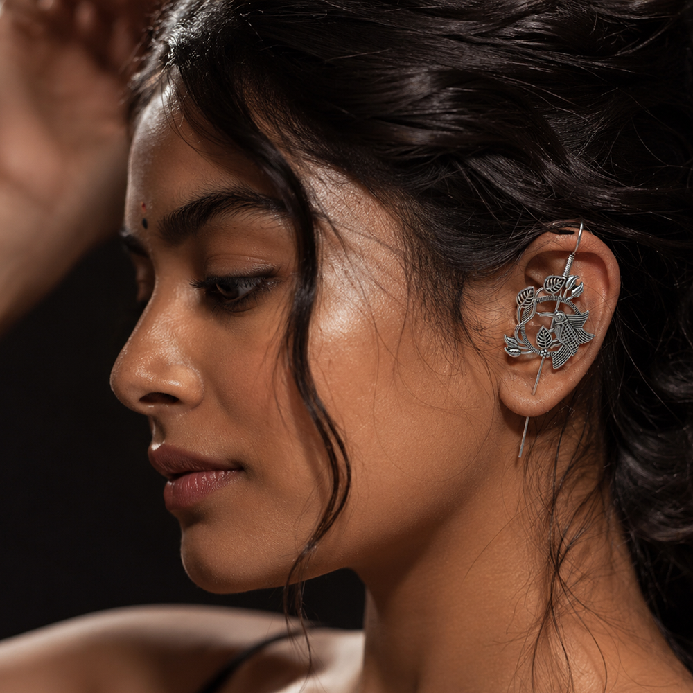 The99Jewel Oxidised Plated Bird Earcuff