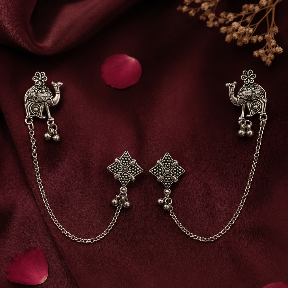 The99Jewel Oxidised Camel Indo Western Chain Ear Cuff Earrings