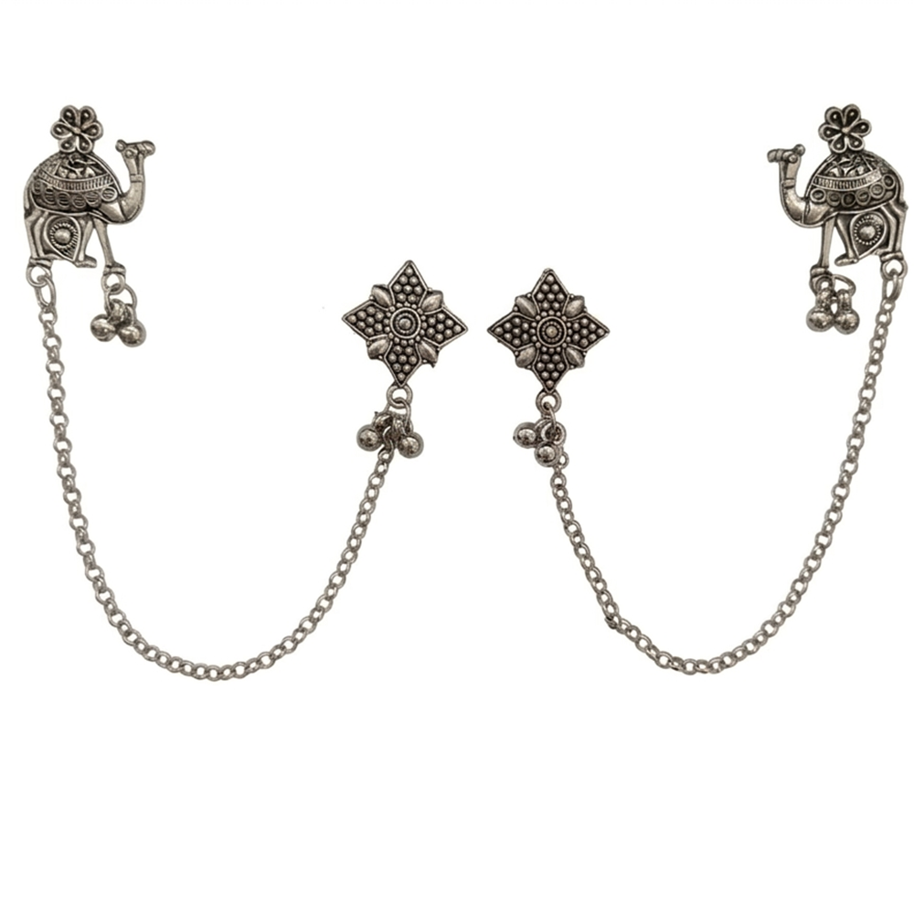 The99Jewel Oxidised Camel Indo Western Chain Ear Cuff Earrings